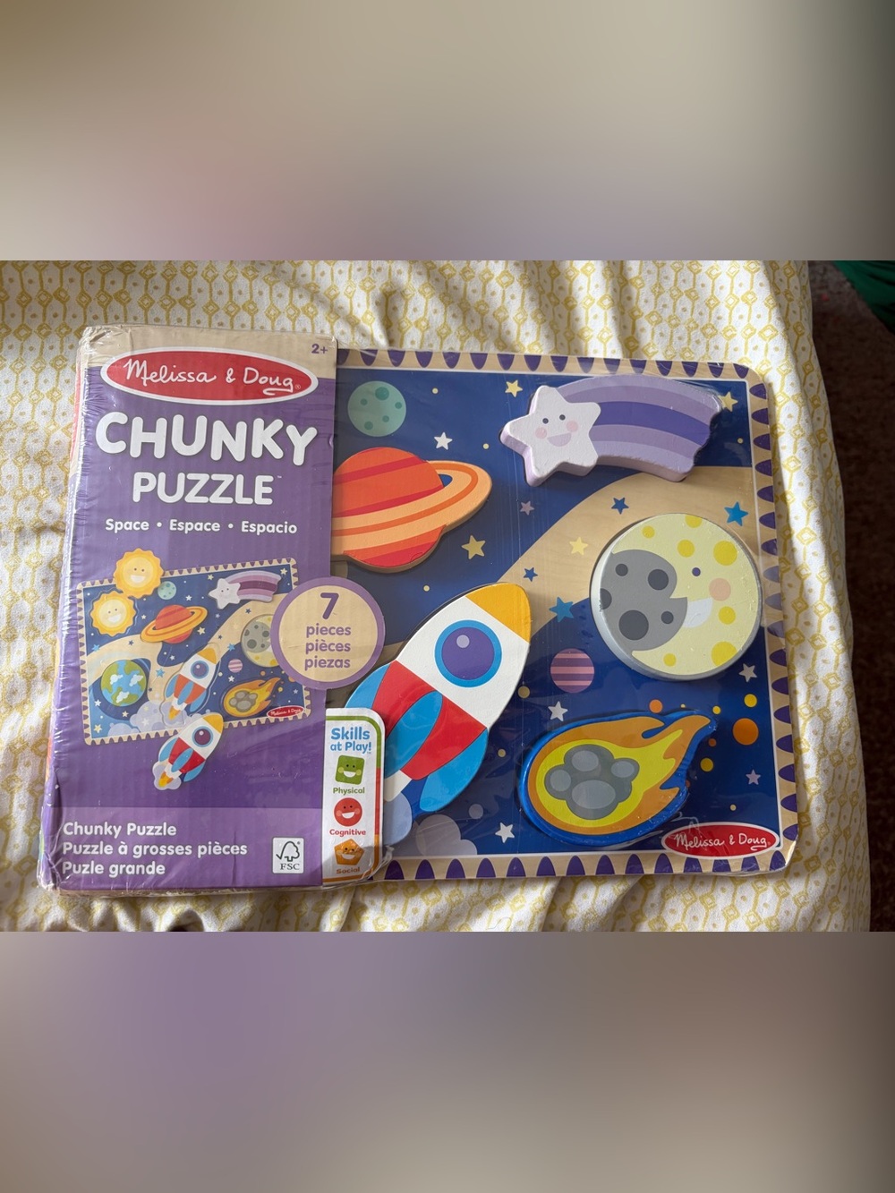 Melissa & Doug Space Chunky Puzzle - Blue, Purple, Yellow, Red